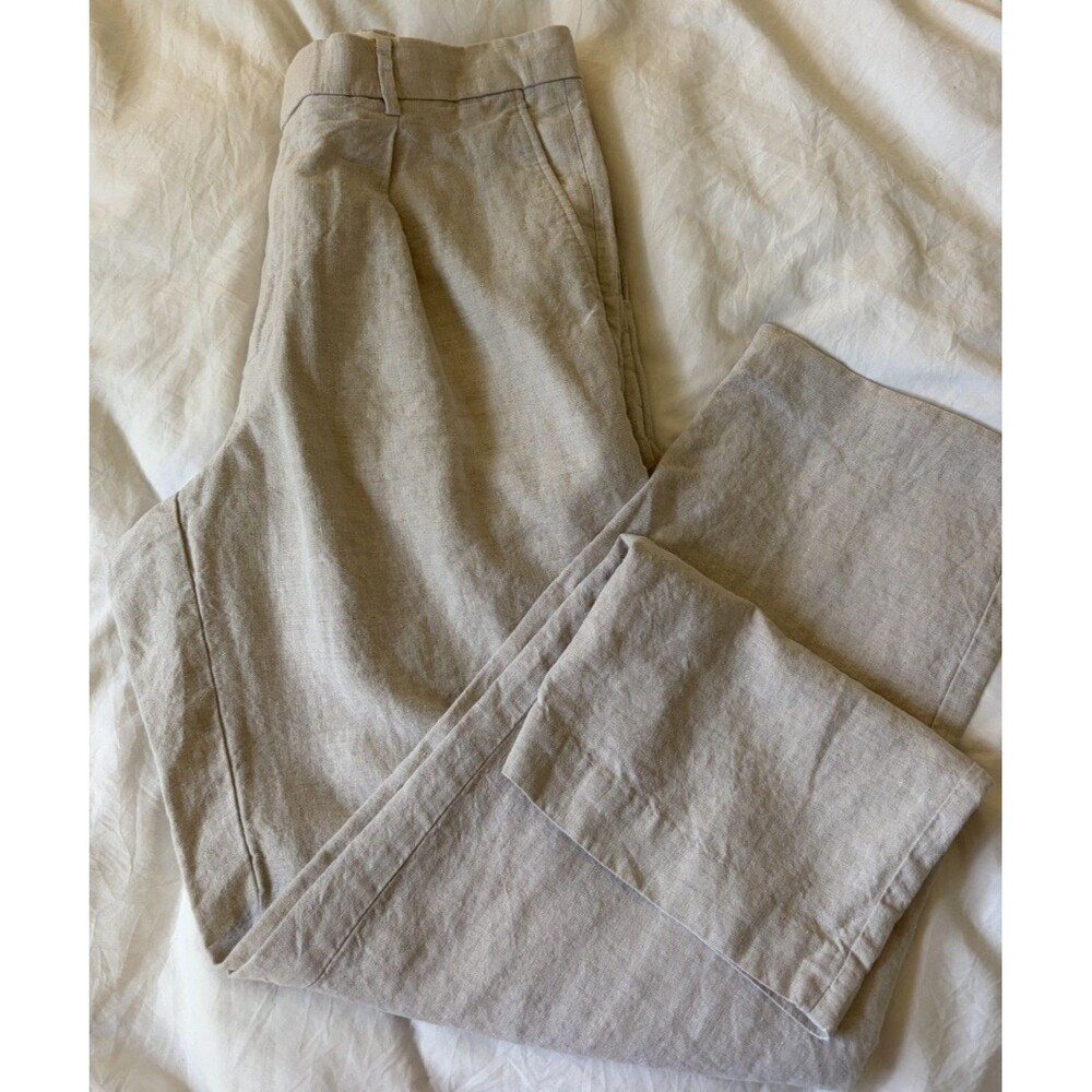 Murano Linen Pants Mens 34x32 Beige European Linen Flat Front Coastal Resort